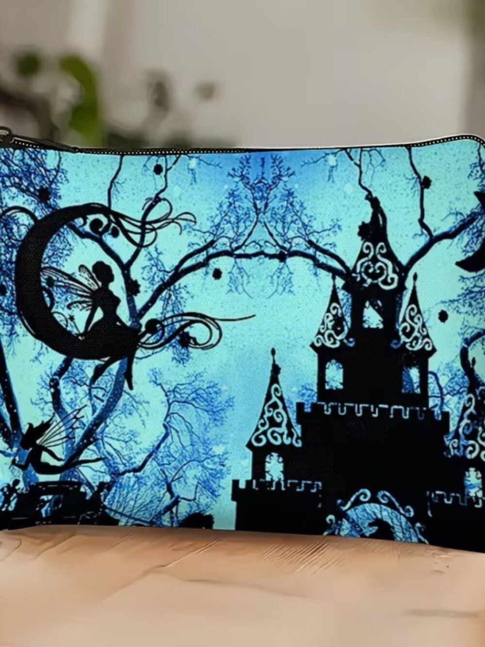 Halloween Gothic Moon Elf w Castle Makeup Bag Double-Sided 7"h x 9"w